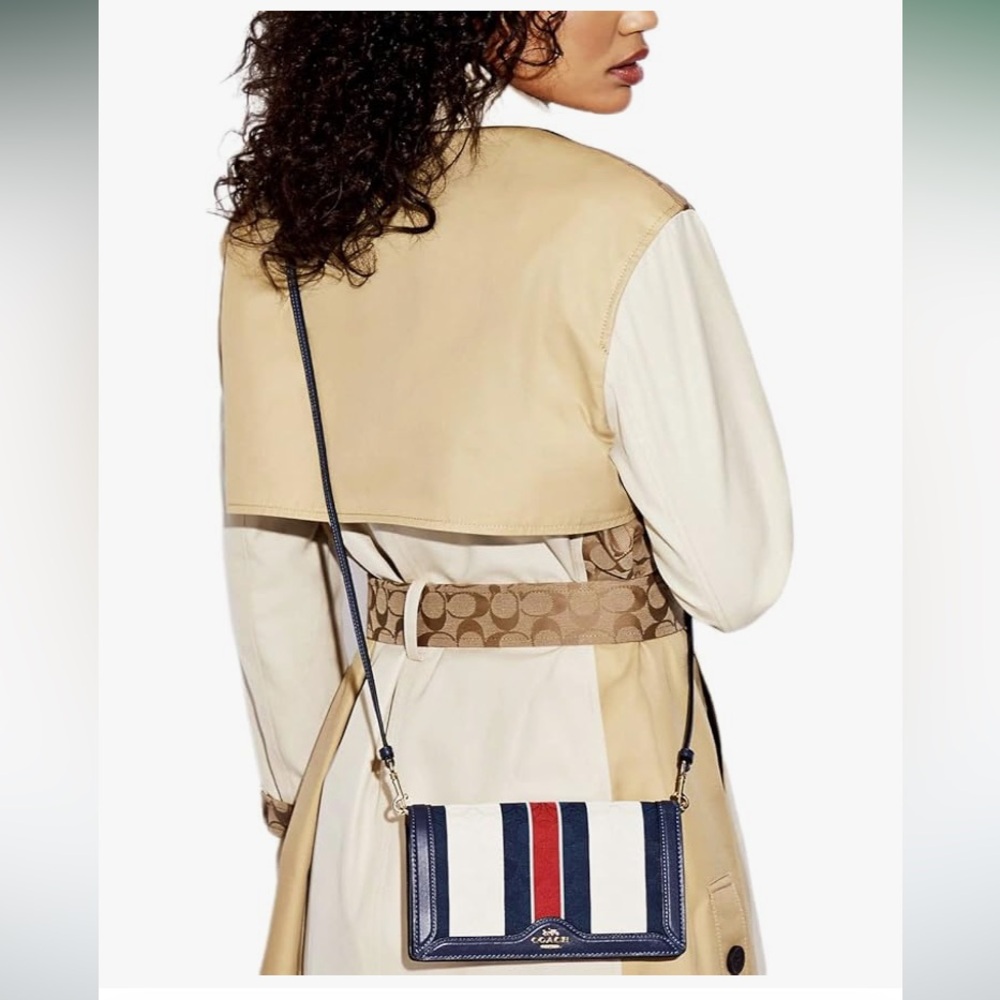 Coach Anna Foldover Clutch Crossbody Bag Cream and Red/Navy Stripe EUC! - Picture 3 of 10